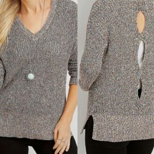 Maurice'sCable knit sweater open back grey ribbed